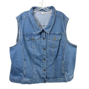 Woman Within Plus‎ Size 28W Blue Denim Vest Button Stretch Trucker Jacket 709